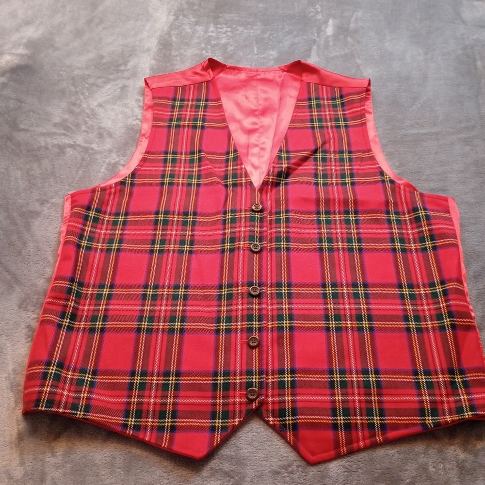 Orvis Reversible Vest 100% Wool Womens Size‎ Large Tartain Plaid Button Up FLAW